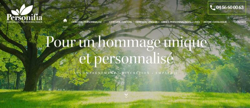 Création de site internet par une agence web pour la société de Pompes funèbres Personifia - Création de cercueil personnalisé à Nîmes dans le Gard