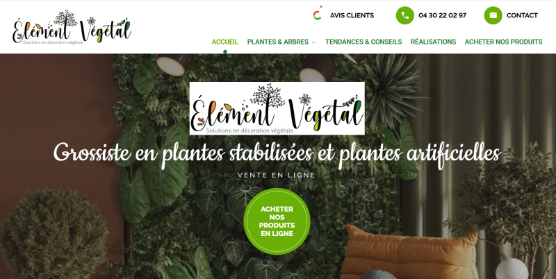 Refonte de site internet à Montpellier pour Elément Végétal : grossiste et fournisseur en plantes stabilisées et artificielles pour les professionnels dans toute la France