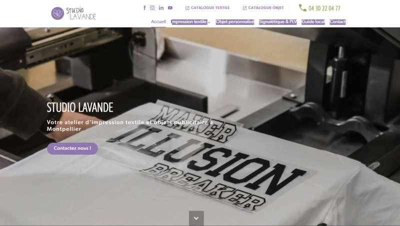Création de site web internet à Montpellier pour Studio Lavande, spécialiste de l'impression textile et de la signalétique