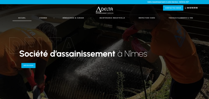Delta Assainissement, expert en assainissement à Nîmes (30), propose une large gamme de services: vidange, curage, inspection vidéo.  Jalis Occitanie accompagne son développement numérique avec un site web optimisé et une stratégie de référencement local 