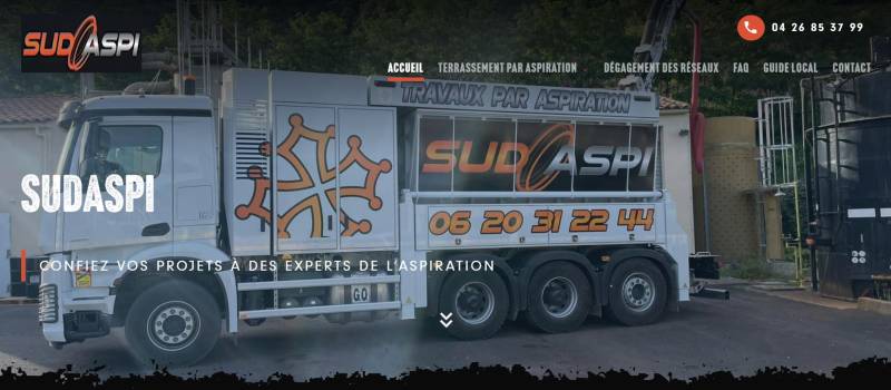 Site internet et référencement naturel SEO à Béziers pour Sud Aspi, travaux terrassement par aspiration